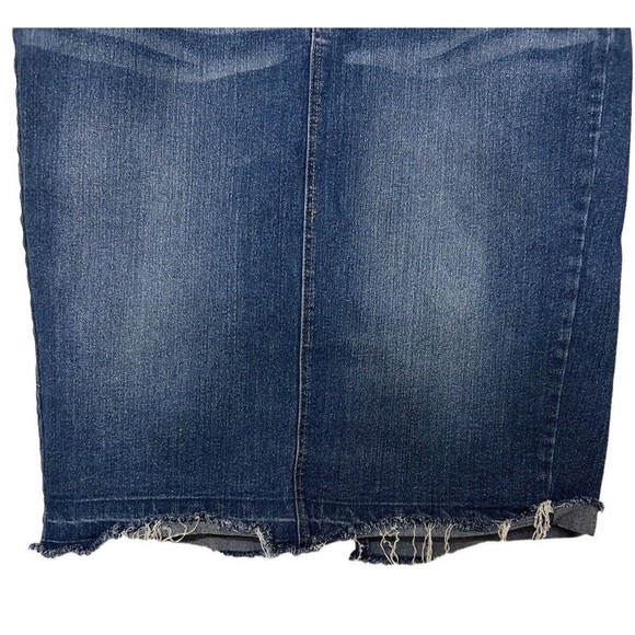 LABIJOU Womens Blue Denim Dark Wash knee length Pencil Raw Hem Skirt Plus 1X - Picture 3 of 8